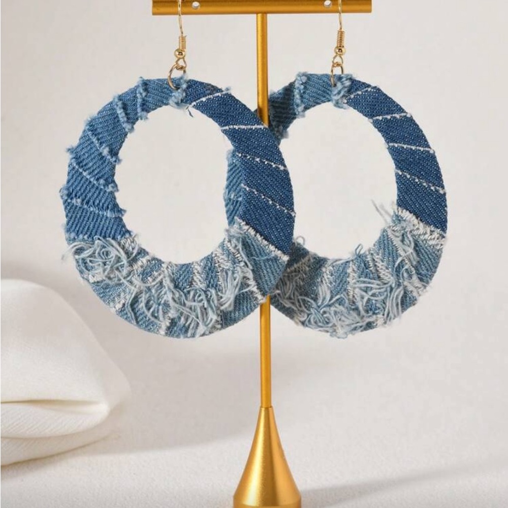 Blue Denim Hoop Earrings